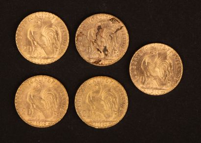 Set of 5 20-franc gold Marianne coins.
Weight:...