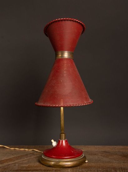 Red and gold lacquered metal desk lamp with...