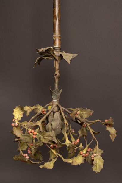 Chandelier in bronze and patinated brass...