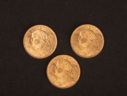 3 Swiss 20-franc gold coins, 1947
19.43 ...