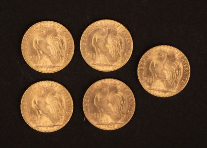 Set of 5 20-franc gold Marianne coins.
Weight:...