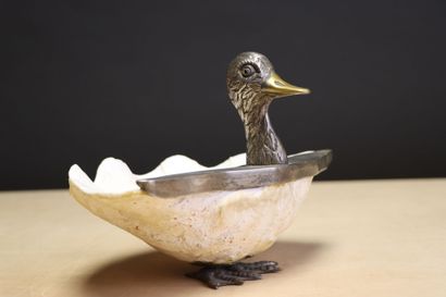Seagull and duckling made of seashell and...