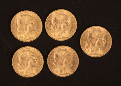 Set of 5 20-franc gold Marianne coins.
Weight:...