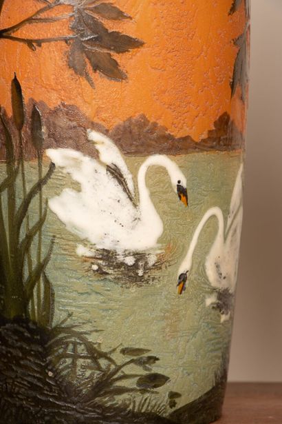 LEGRAS
Pair of shaded glass obus vases with...