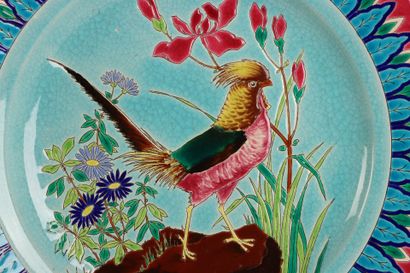 LONGWY - 
Pair of earthenware plates decorated...