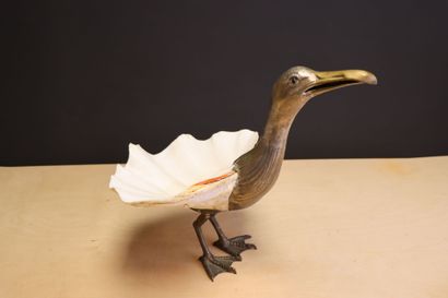 Seagull and duckling made of seashell and...