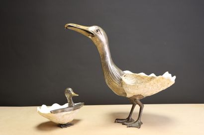Seagull and duckling made of seashell and...