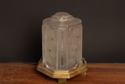 Table lamp made of molded pressed glass with...