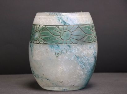 LEGRAS Thick, marbled glass vase accented...
