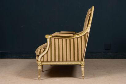 Pair of carved wooden sofas, upholstered...