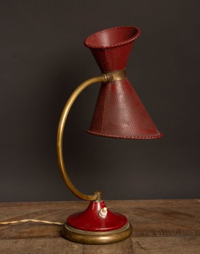 Red and gold lacquered metal desk lamp with...