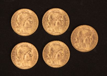 Set of 5 20-franc gold Marianne coins.
Weight:...