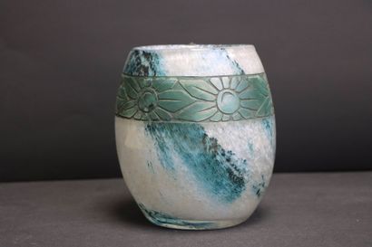 LEGRAS Thick, marbled glass vase accented...