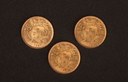 3 Swiss 20-franc gold coins, 1947
19.43 ...