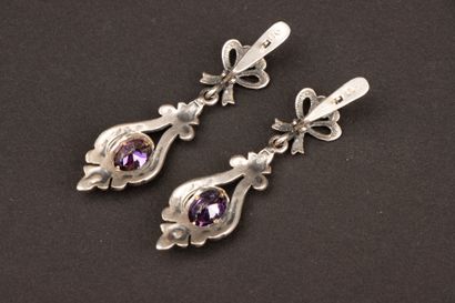Pair of “dormeuse” earrings in silver, gold,...