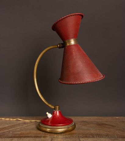 Red and gold lacquered metal desk lamp with...