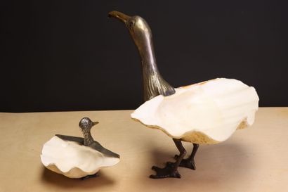 Seagull and duckling made of seashell and...