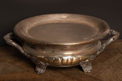 Pair of chafing dishes with a lined silver...