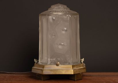 Table lamp made of molded pressed glass with...