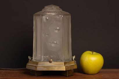 Table lamp made of molded pressed glass with...