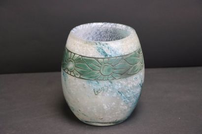 LEGRAS Thick, marbled glass vase accented...