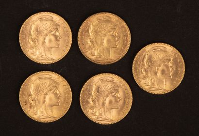 Set of 5 20-franc gold Marianne coins.
Weight:...