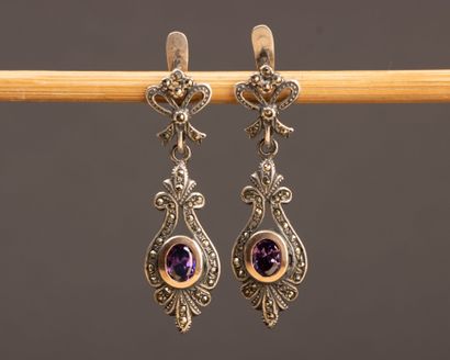 Pair of “dormeuse” earrings in silver, gold,...