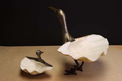 Seagull and duckling made of seashell and...