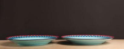 LONGWY - 
Pair of earthenware plates decorated...