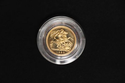 1980 Half Sovereign Gold Coin.
22-karat gold,...