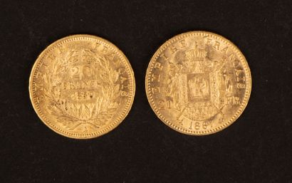 Two 20-franc gold Napoleon III coins
12.84...