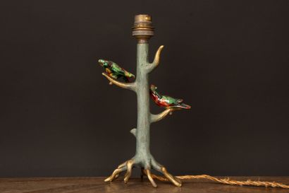 Bronze lamp base depicting a tree with two...