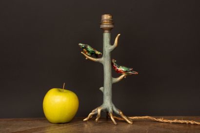 Bronze lamp base depicting a tree with two...