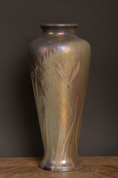MONTIÈRES 
Ceramic baluster vase with iridescent...