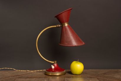 Red and gold lacquered metal desk lamp with...