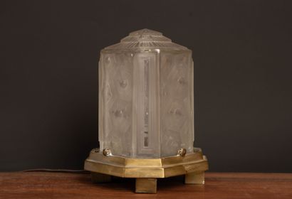 Table lamp made of molded pressed glass with...
