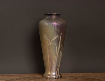 MONTIÈRES 
Ceramic baluster vase with iridescent...