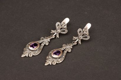 Pair of “dormeuse” earrings in silver, gold,...