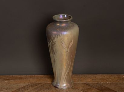 MONTIÈRES 
Ceramic baluster vase with iridescent...