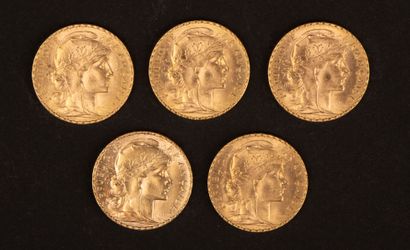 Set of 5 20-franc gold Marianne coins.
Weight:...