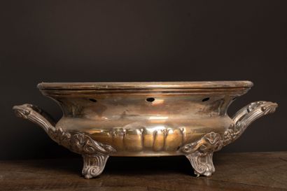 Pair of chafing dishes with a lined silver...