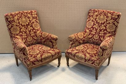 Paire de fauteuils tissus velours.
Fin XIX°...