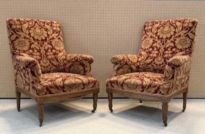Paire de fauteuils tissus velours.
Fin XIX°...