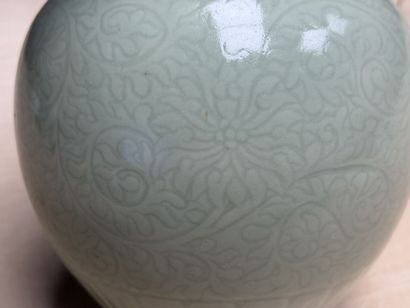 Vase à long col en porcelaine, émail céladon...
