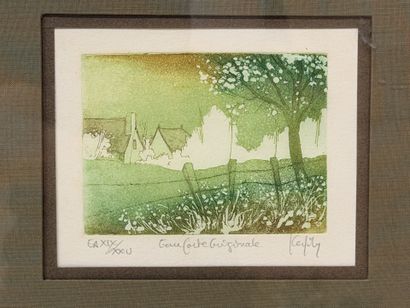 Lot comprenant:
Lithographie, pastel, calendrier...