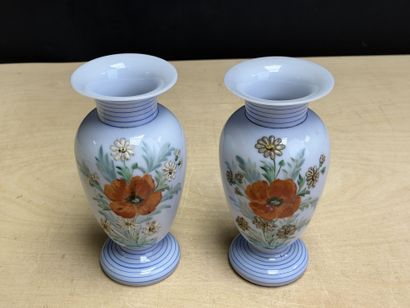 Paire de vases en opaline à décor de fleurs...