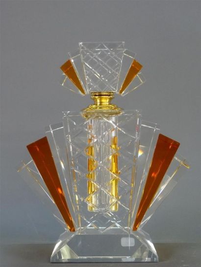 Grand flacon à parfum en verre taillé blanc...