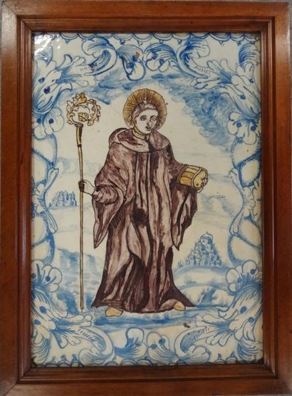 Espagne ou Italie Plaque en faïence figurant...
