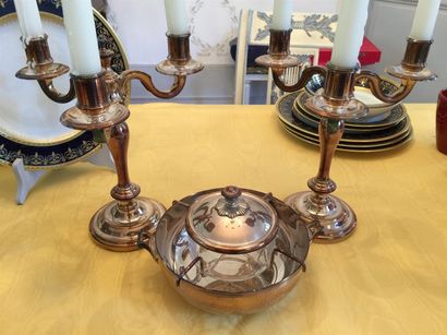 CHRISTOFLE : Paire de candélabres en métal...