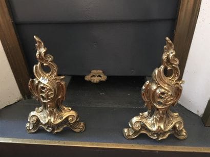 Paire de chenets en bronze de style roca...